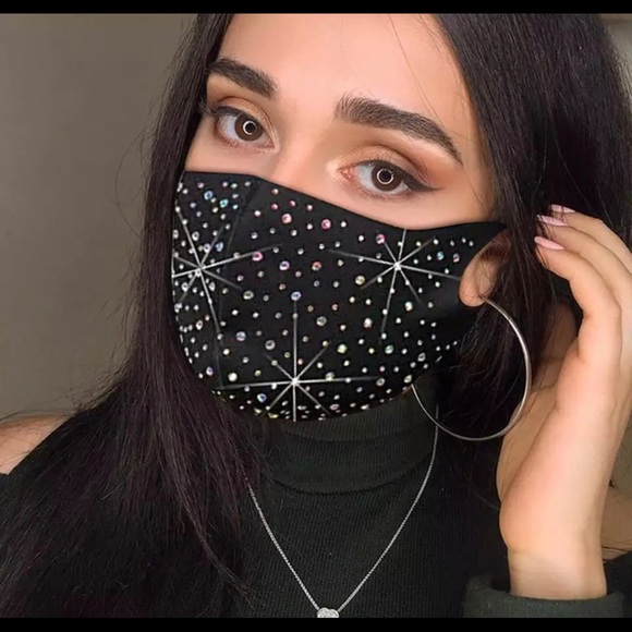 Face NWT Mask Rhinestone Elastic Reusable Washable - Picture 3 of 6
